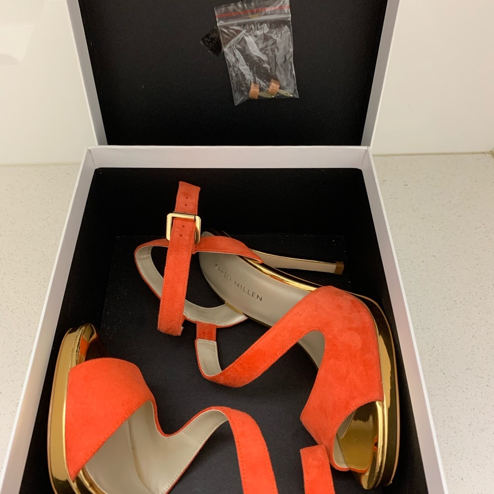Karen Millen suede strappy heels, orange, sz.6-6.5 - Picture 9 of 9